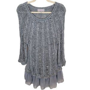 Pretty Angel Womens XL Gray Cable Knit Long Sleeves Linen Blend Tunic Sweater